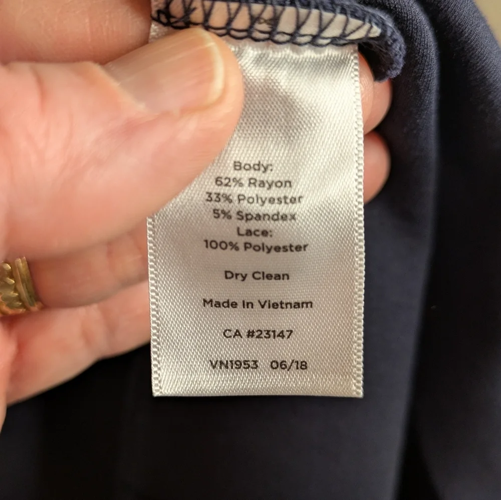 Talbot's Lace Sleeve Ponte Fit & Flare Navy Dress - Picture 7 of 8